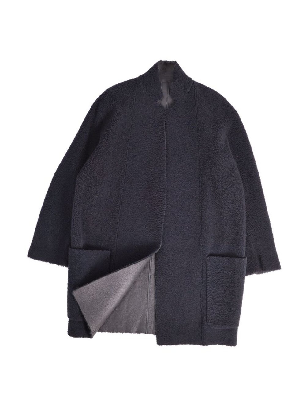 Celine Phoebe Philo Era Shearling Coat Long Buttonless Outer Navy 34